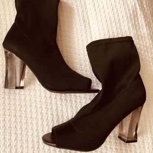 Stretch Open Toe Bootie with Lucite Block Heel